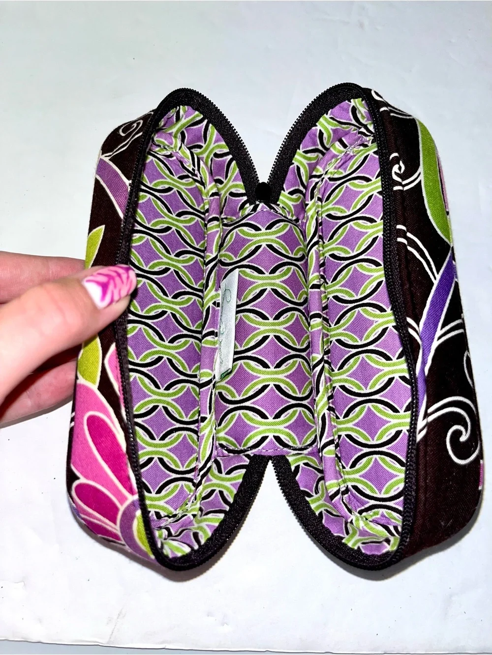 😍 Vera Bradley Black Floral Cosmetic Pouch with Pink, Purple & Lime Accents